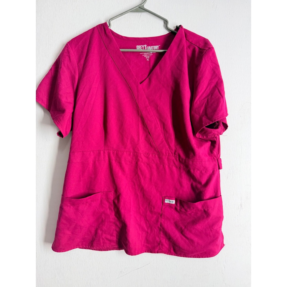 Greys Anatomy by Barco Scrub Top XL Magenta Pink Mock Wrap V-Neck Medical Nurse